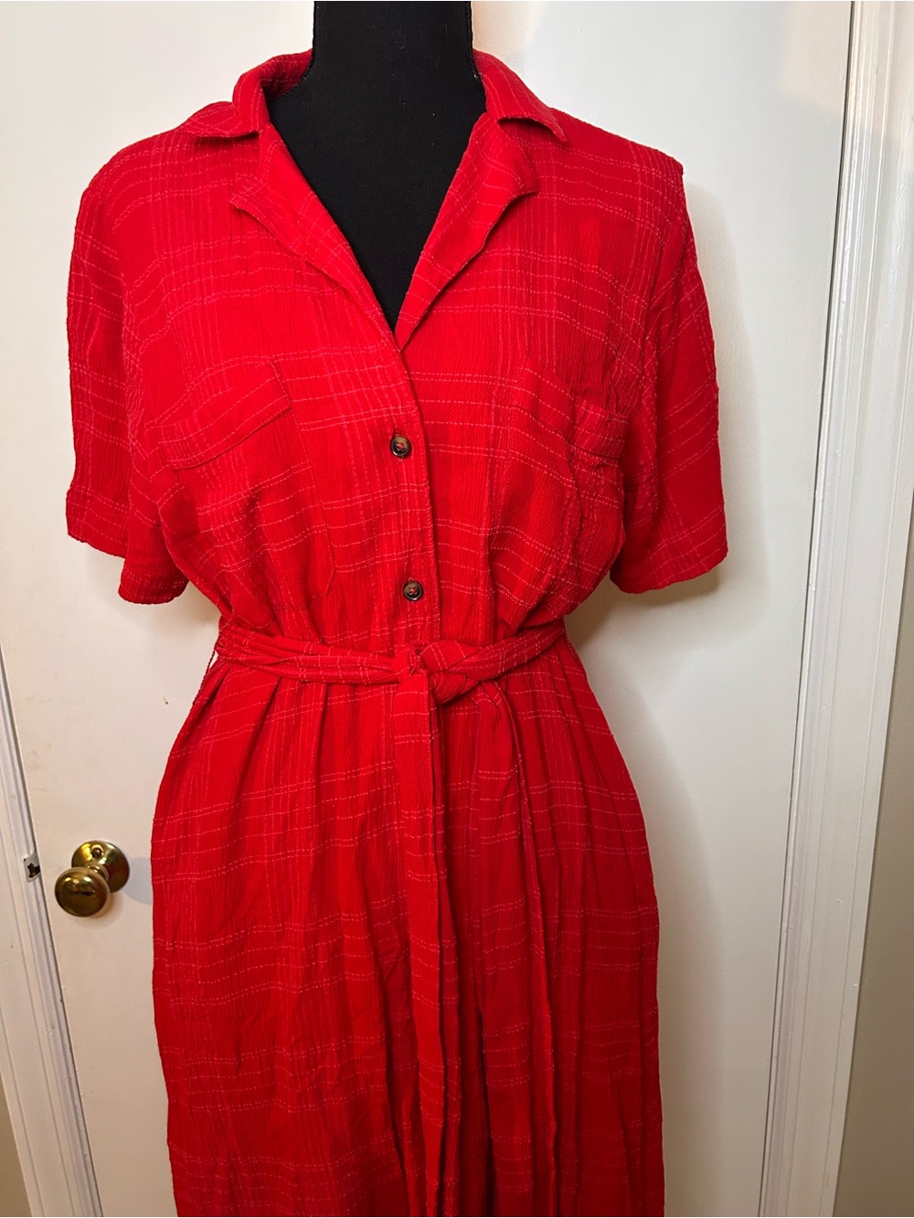 MAEVE ANTHROPOLOGIE RED TEXTURED SHIRT DRESS W/BELT SIZE MEDIUM - Picture 2 of 8